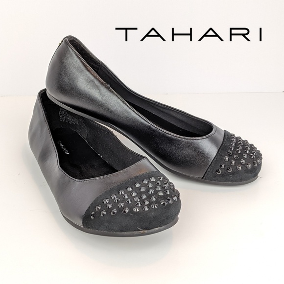 Tahari Lilah Beaded Leather Suede Flats 4 - Picture 1 of 8